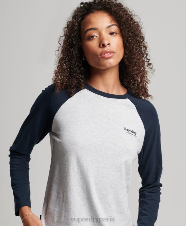 Superdry femmes haut de baseball à logo vintage en coton biologique D64Z2899 vêtements gris