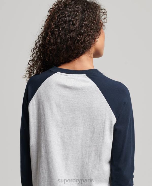 Superdry femmes haut de baseball à logo vintage en coton biologique D64Z2899 vêtements gris