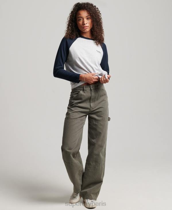 Superdry femmes haut de baseball à logo vintage en coton biologique D64Z2899 vêtements gris