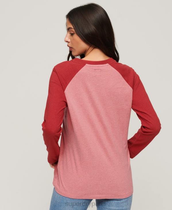 Superdry femmes haut de baseball à logo vintage en coton biologique D64Z2905 vêtements rose