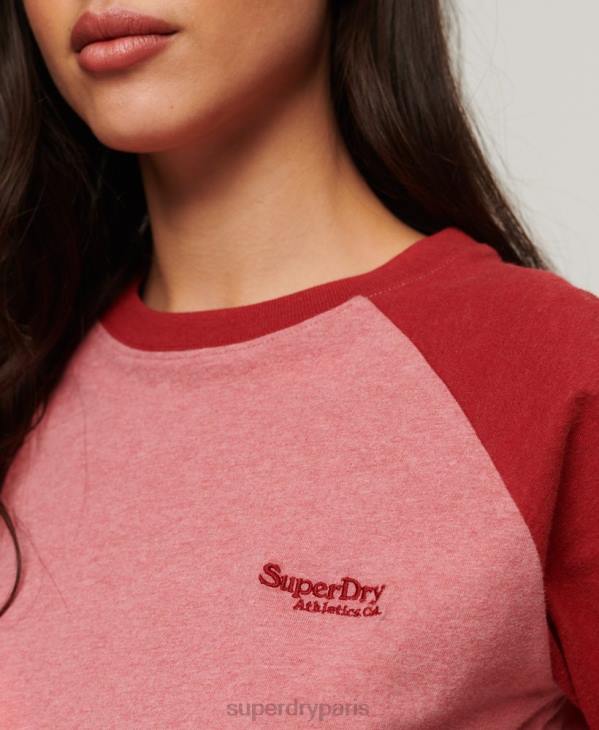 Superdry femmes haut de baseball à logo vintage en coton biologique D64Z2905 vêtements rose