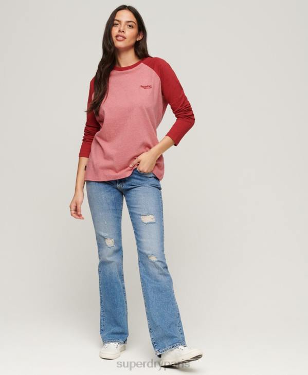 Superdry femmes haut de baseball à logo vintage en coton biologique D64Z2905 vêtements rose