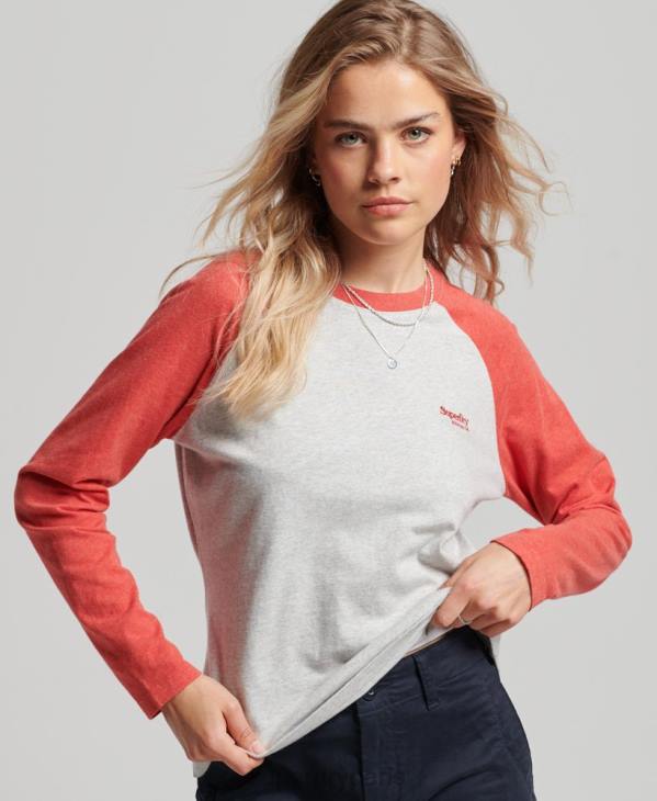 Superdry femmes haut de baseball à logo vintage en coton biologique D64Z2907 vêtements gris clair