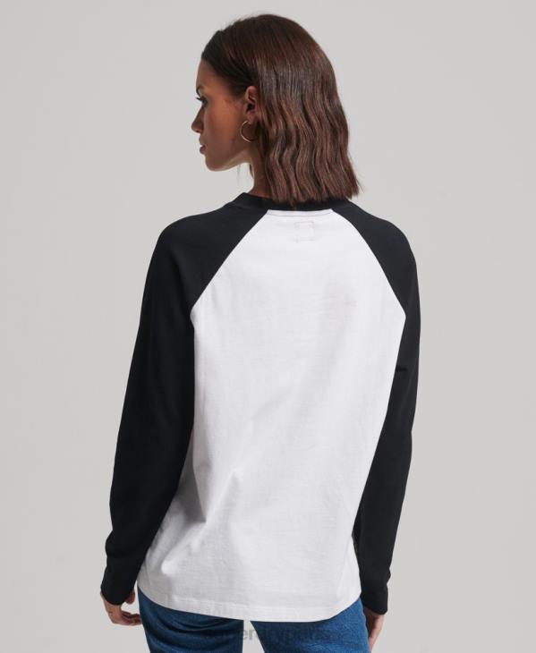Superdry femmes haut de baseball à logo vintage en coton biologique D64Z2974 vêtements blanc