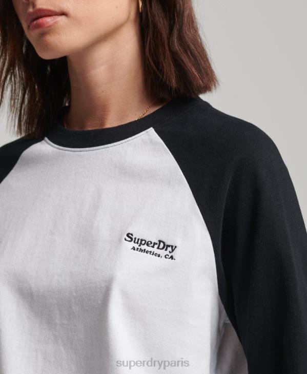 Superdry femmes haut de baseball à logo vintage en coton biologique D64Z2974 vêtements blanc