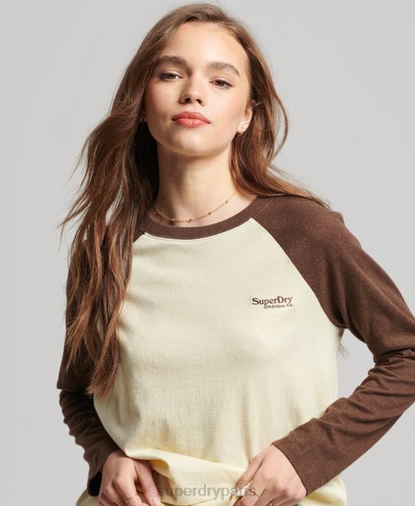 Superdry femmes haut de baseball à logo vintage en coton biologique D64Z3003 vêtements brun