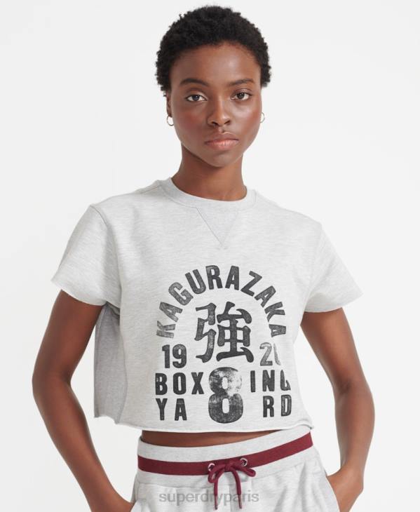 Superdry femmes haut de survêtement découpé pour la boxe d'entraînement D64Z6014 vêtements gris