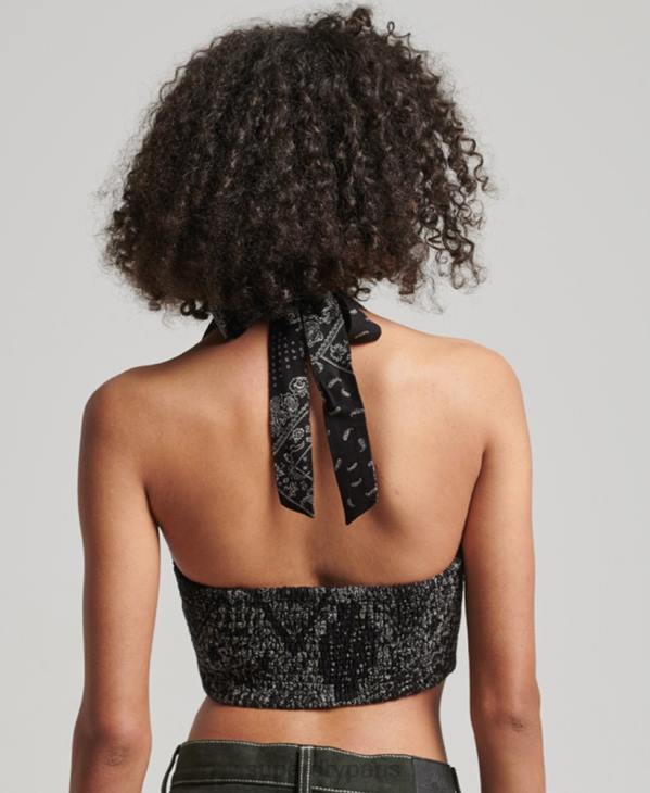 Superdry femmes haut dos nu vintage D64Z2189 vêtements noir