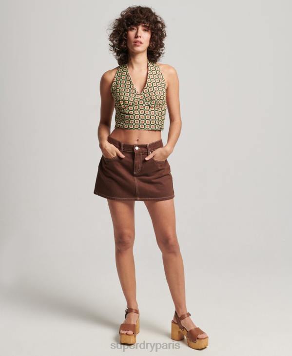 Superdry femmes haut dos nu vintage D64Z3010 vêtements brun
