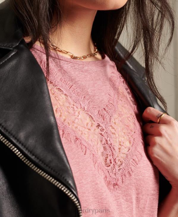 Superdry femmes haut en dentelle à chevrons D64Z6623 vêtements rose
