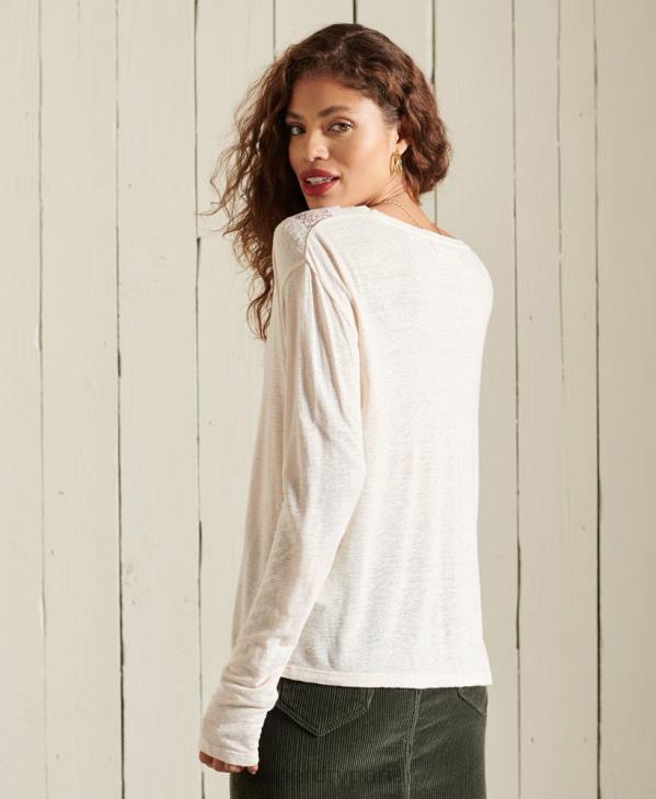 Superdry femmes haut en dentelle à chevrons D64Z6760 vêtements crème