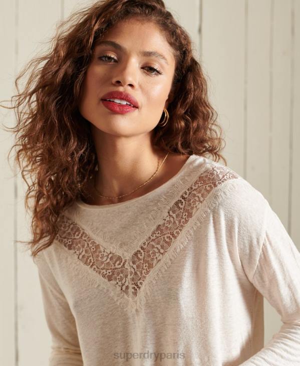 Superdry femmes haut en dentelle à chevrons D64Z6760 vêtements crème