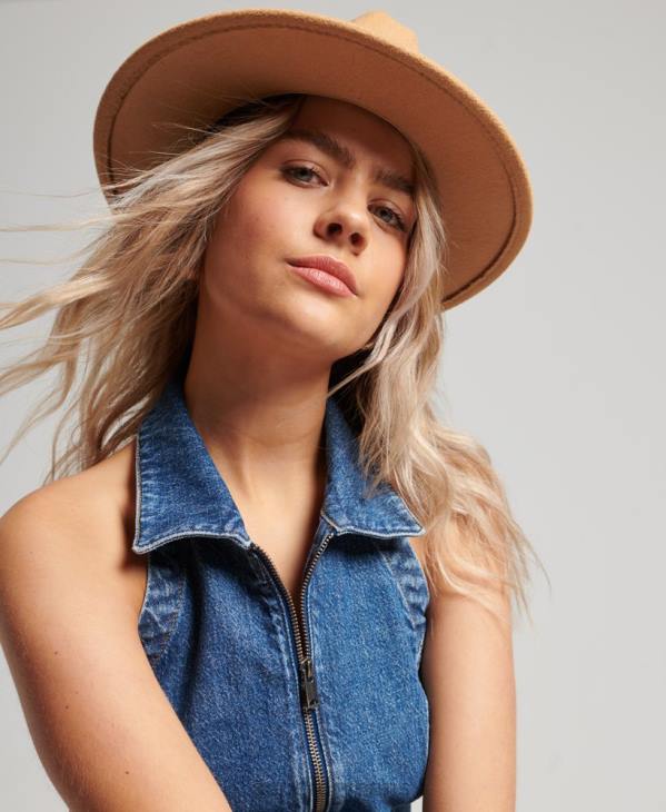 Superdry femmes haut en jean zippé à col D64Z2064 vêtements bleu