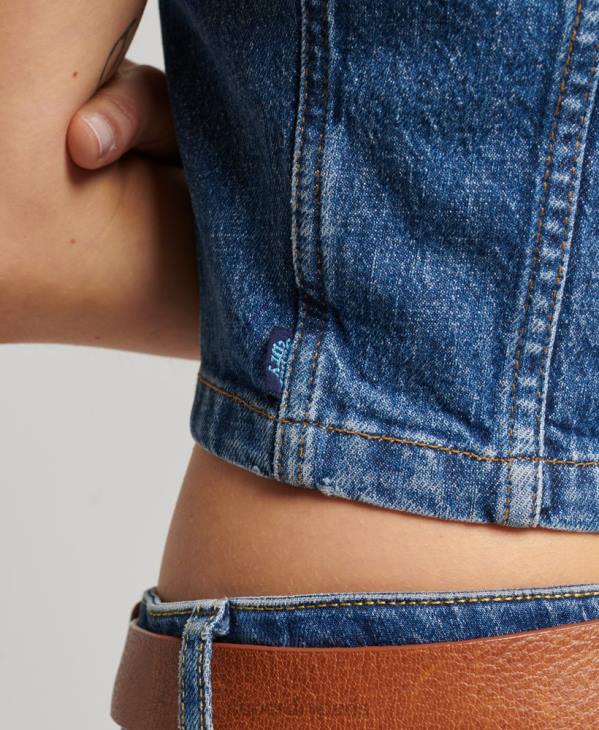 Superdry femmes haut en jean zippé à col D64Z2064 vêtements bleu