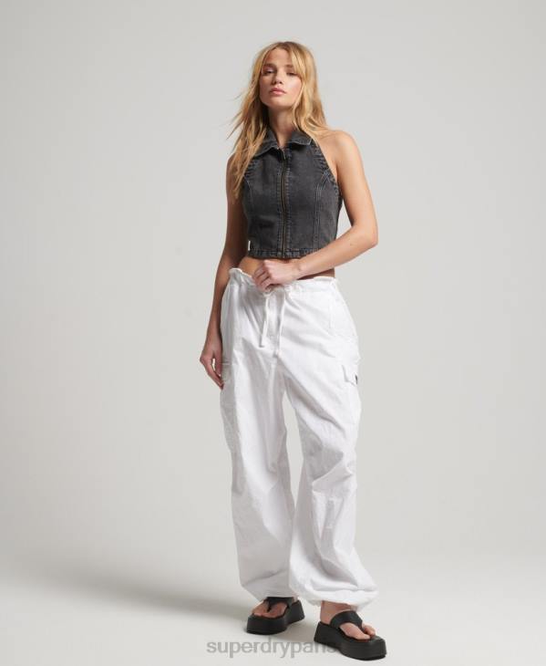 Superdry femmes haut en jean zippé à col D64Z2946 vêtements gris foncé