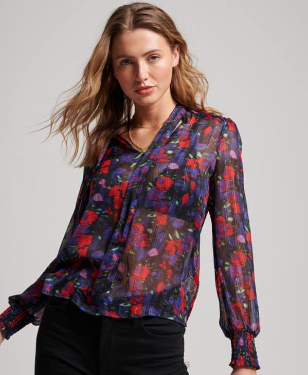 Superdry femmes haut en mousseline studios D64Z3029 vêtements marine