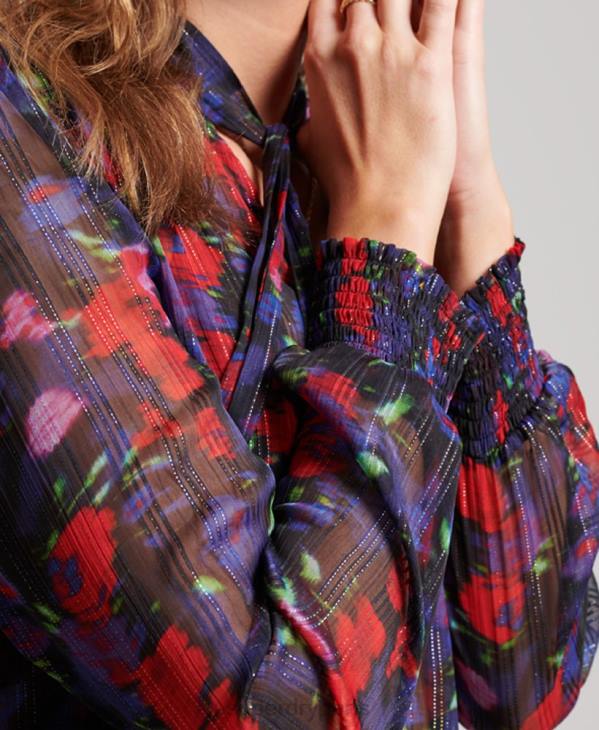 Superdry femmes haut en mousseline studios D64Z3029 vêtements marine