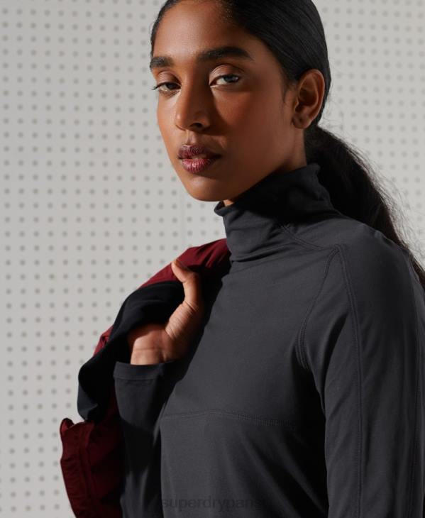 Superdry femmes haut à encolure ras du cou en carbone D64Z3058 vêtements noir
