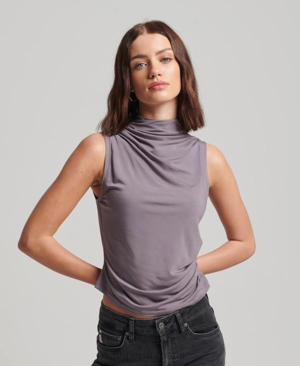 Superdry femmes haut froncé en jersey D64Z2903 vêtements gris