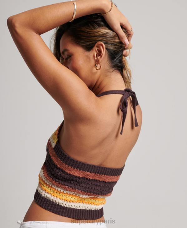 Superdry femmes haut licou au crochet D64Z2873 vêtements brun
