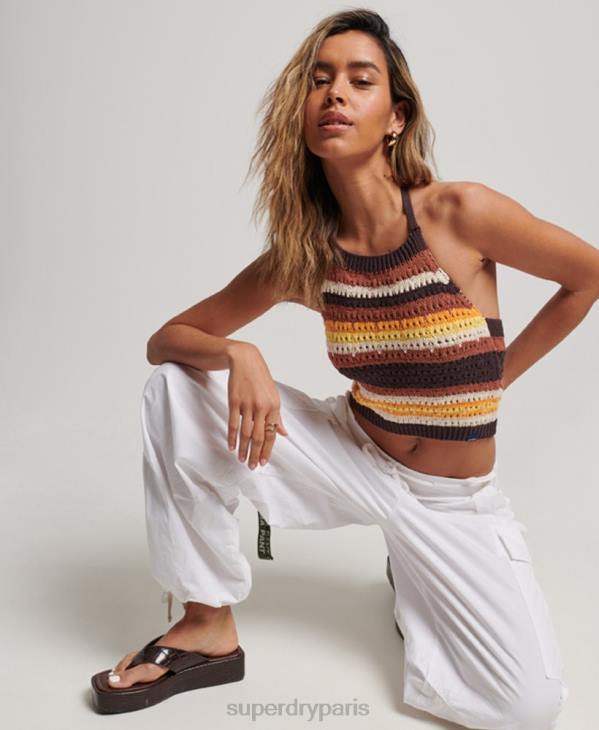 Superdry femmes haut licou au crochet D64Z2873 vêtements brun