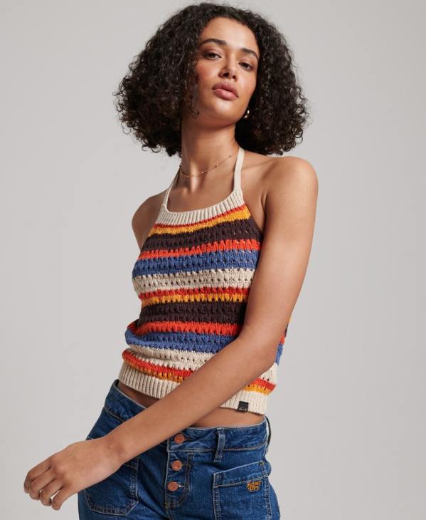 Superdry femmes haut licou au crochet D64Z2876 vêtements brun