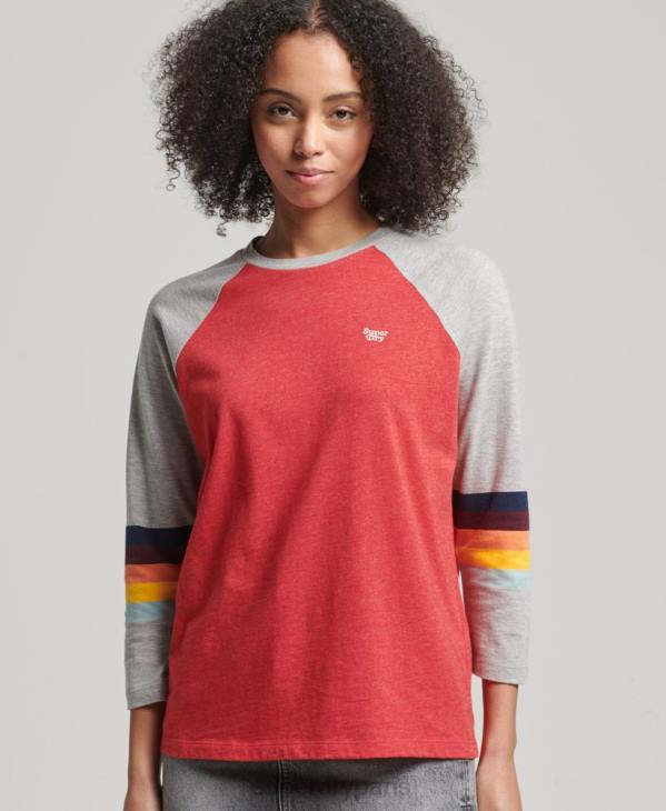 Superdry femmes haut raglan vintage à rayures cali D64Z3047 vêtements rouge