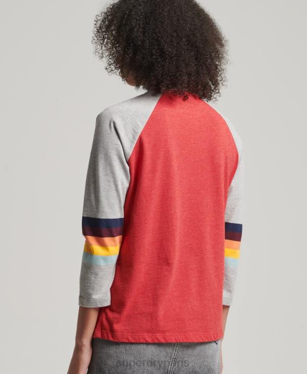 Superdry femmes haut raglan vintage à rayures cali D64Z3047 vêtements rouge