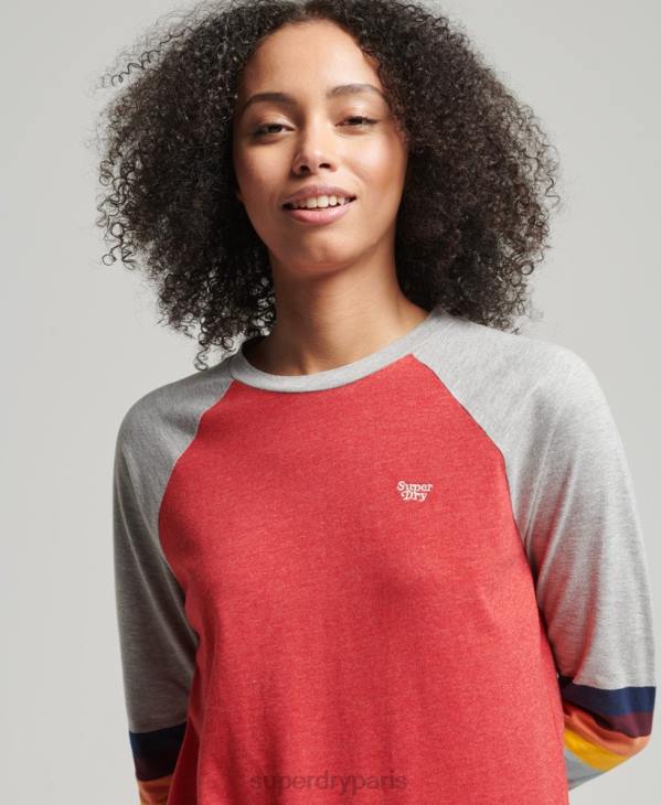 Superdry femmes haut raglan vintage à rayures cali D64Z3047 vêtements rouge