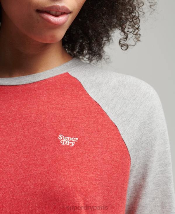 Superdry femmes haut raglan vintage à rayures cali D64Z3047 vêtements rouge