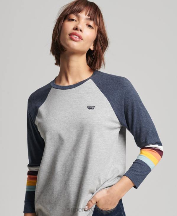 Superdry femmes haut raglan vintage à rayures cali D64Z3072 vêtements gris clair
