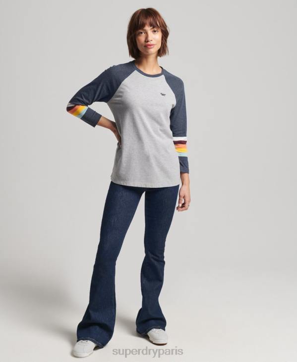 Superdry femmes haut raglan vintage à rayures cali D64Z3072 vêtements gris clair