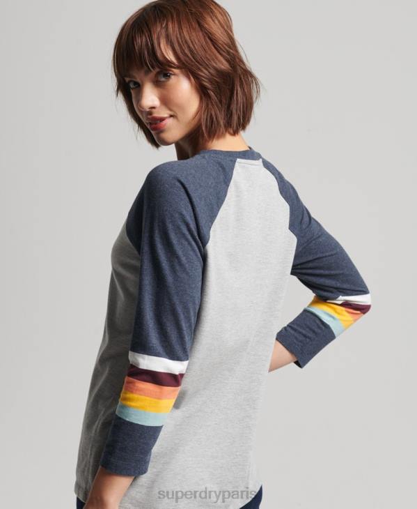 Superdry femmes haut raglan vintage à rayures cali D64Z3072 vêtements gris clair