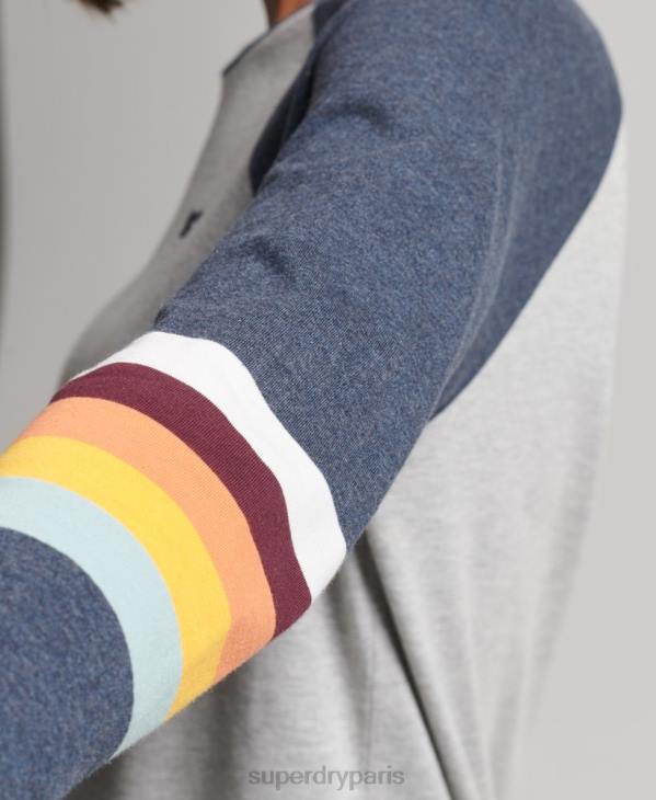 Superdry femmes haut raglan vintage à rayures cali D64Z3072 vêtements gris clair