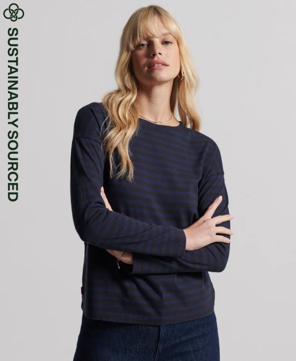 Superdry femmes haut à rayures épaisses en coton bio D64Z3054 vêtements gris clair