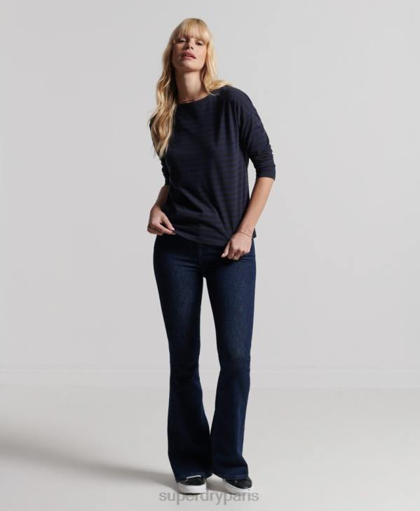 Superdry femmes haut à rayures épaisses en coton bio D64Z3054 vêtements gris clair