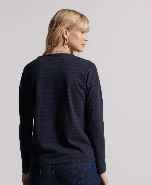 Superdry femmes haut à rayures épaisses en coton bio D64Z3054 vêtements gris clair