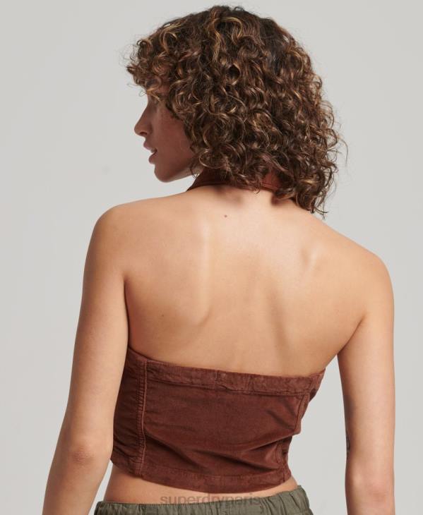 Superdry femmes haut zippé à col en velours D64Z2092 vêtements brun