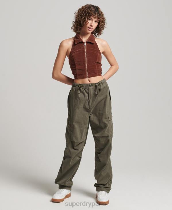 Superdry femmes haut zippé à col en velours D64Z2092 vêtements brun
