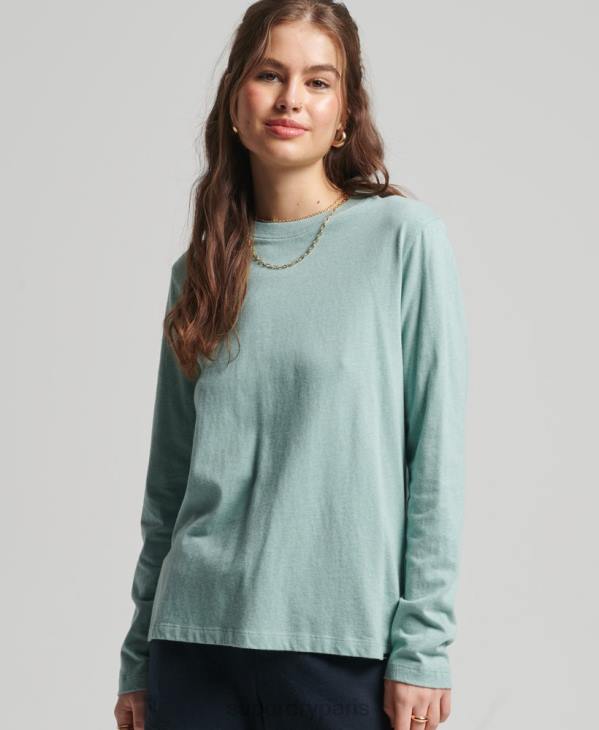 Superdry femmes top brodé logo vintage en coton bio D64Z6539 vêtements turquoise