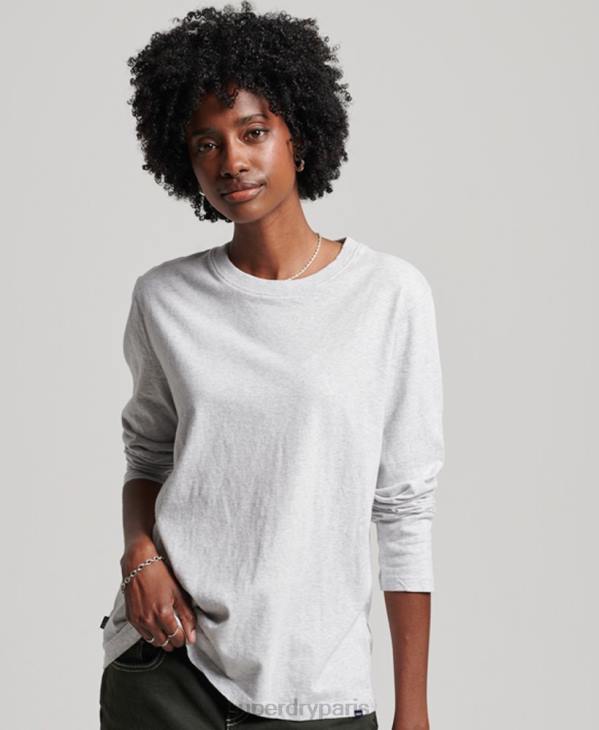 Superdry femmes top brodé logo vintage en coton bio D64Z6569 vêtements gris clair