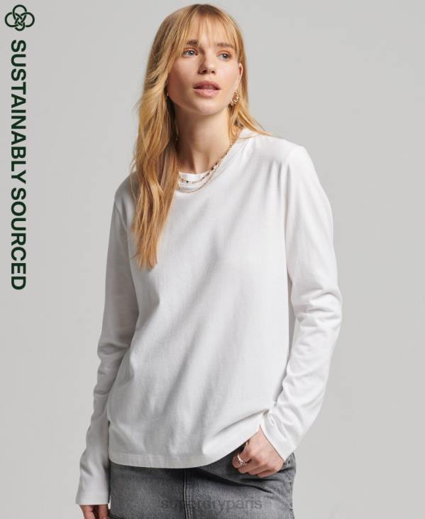 Superdry femmes top brodé logo vintage en coton bio D64Z6677 vêtements blanc