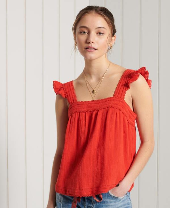 Superdry femmes top en dentelle texturée layne D64Z3056 vêtements rouge