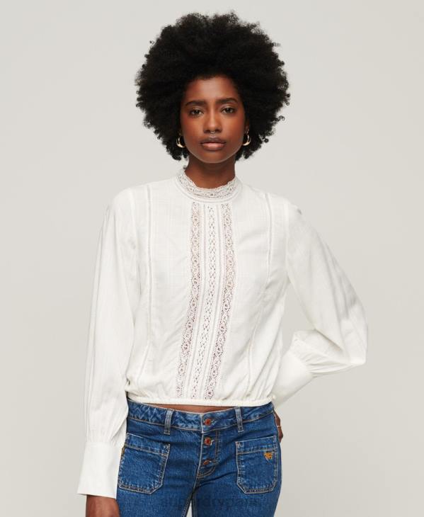 Superdry femmes top studios en dentelle mélangée D64Z2959 vêtements blanc