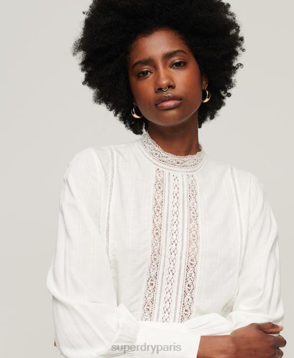 Superdry femmes top studios en dentelle mélangée D64Z2959 vêtements blanc