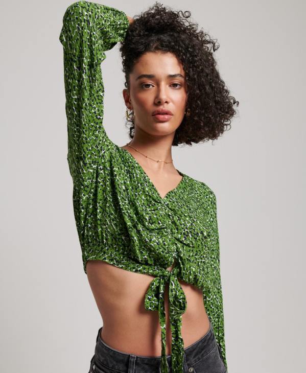 Superdry femmes top vintage noué sur le devant D64Z2952 vêtements vert