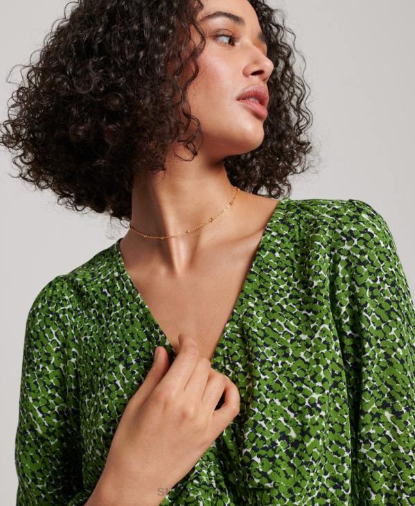 Superdry femmes top vintage noué sur le devant D64Z2952 vêtements vert