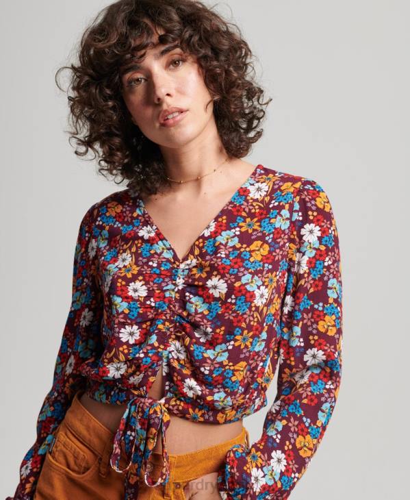 Superdry femmes top vintage noué sur le devant D64Z2956 vêtements brun