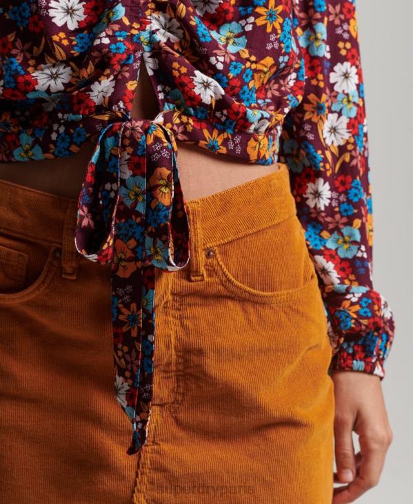 Superdry femmes top vintage noué sur le devant D64Z2956 vêtements brun