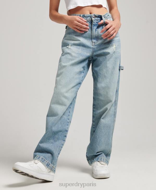Superdry femmes jean charpentier vintage en coton bio D64Z3866 vêtements bleu clair